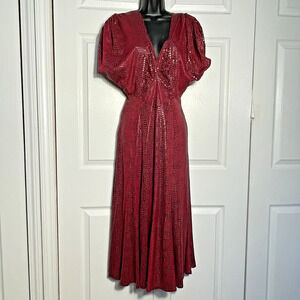 Vintage 80s Babu Paris Dress Women Small Red Black Snake‎ Print Open Back Gown